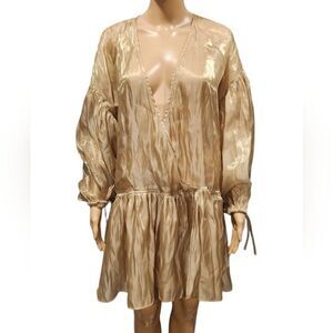 Free People Anthro women's liquid gold organza drop waist Cocktail dress S/P